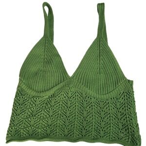 Hunter & Brown Green Pointelle Knit Bralette Cami Top Festival Womens Sz Medium